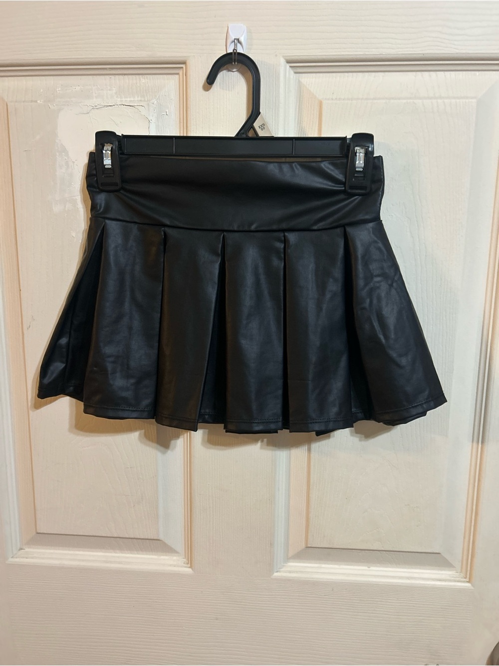 Faux Leather Black Pleated Skater Skirt